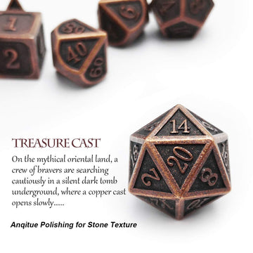 Haxtec Antique Copper Metal DND Dice Set 7 Die Polyhedral D&D Dice for TTRPG Dungeons and Dragons Gift