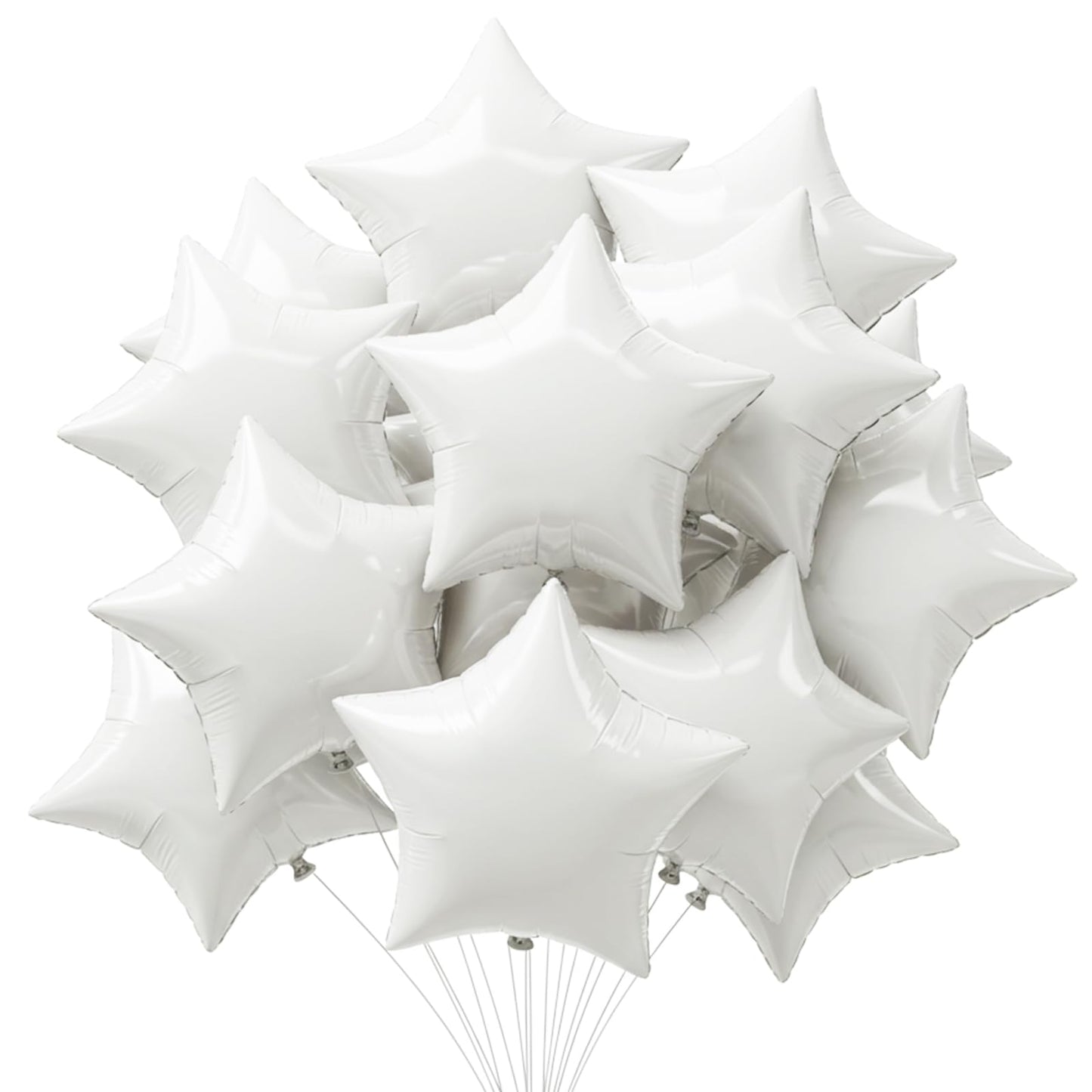TONIFUL 15Pcs 18 Inch Large White Star Shape Foil Balloons Big White Stars Helium Mylar Ballons for Birthday Wedding Baby Shower