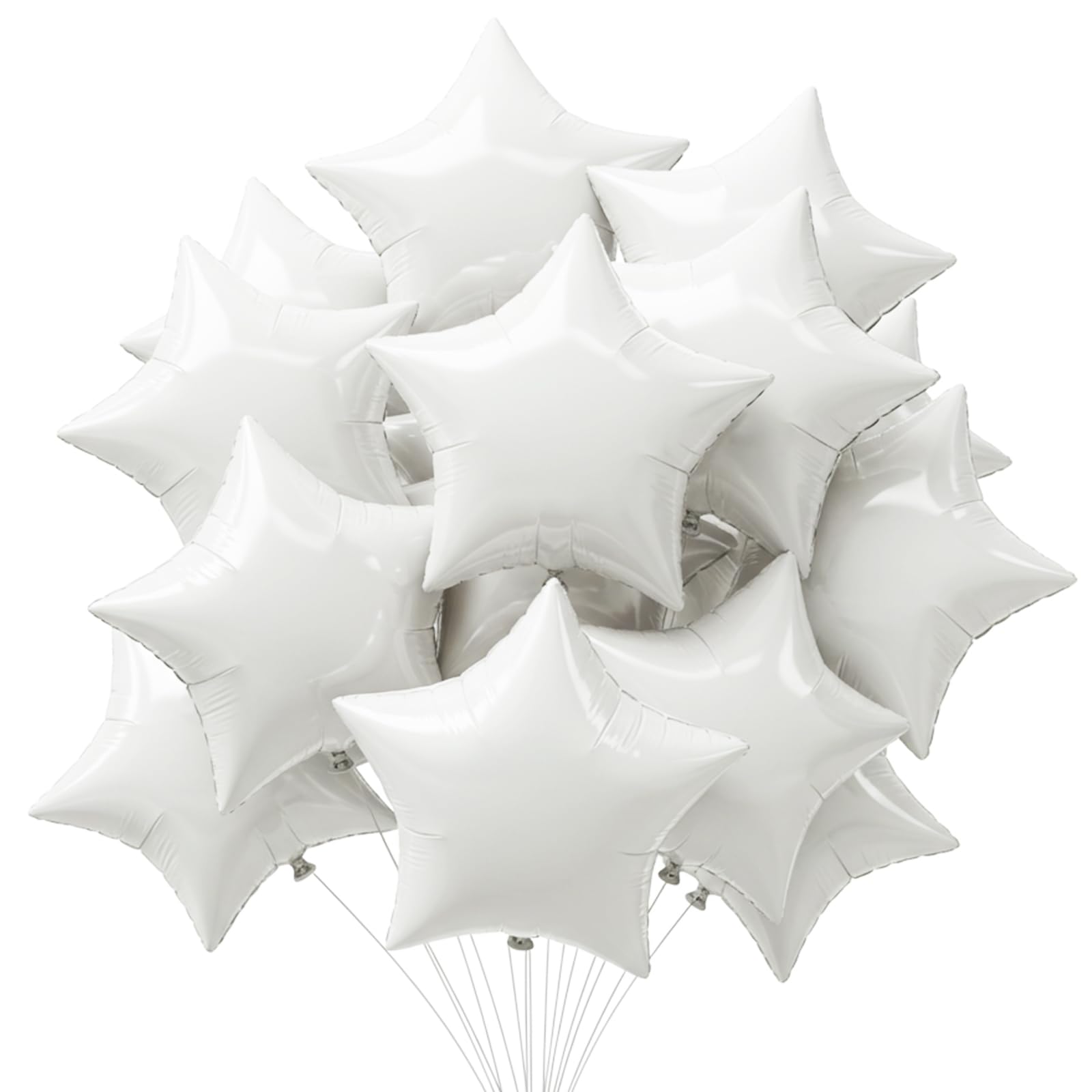 TONIFUL 15Pcs 18 Inch Large White Star Shape Foil Balloons Big White Stars Helium Mylar Ballons for Birthday Wedding Baby Shower