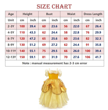 Axaxa Belle Princess Dresses For Girls Belle Costume For Girls Dress Up Clothes For Little Girls Cosplay Halloween Gown Party