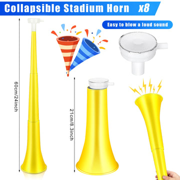 Sosation 4 Pieces Collapsible Stadium Horn 24 Inch Vuvuzela Plastic Trumpet Horn Blow Noisemakers For Sporting Events Graduation Games School Sports Party Supplies Favors Accessories(Yellow)