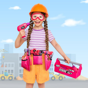 LOYO Kids Tool Set - Toddler Tool Set with Kid Tool Belt Tool Box & Electronic Toy Drill, Kids Construction Toys for Girls Boys