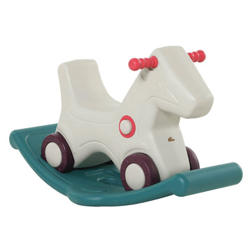 Qaba Kids 2 In 1 Rocking Horse & Sliding Car For Indoor & Outdoor Use W/Detachable Base, Wheels, Smooth Materials, Grey And Green