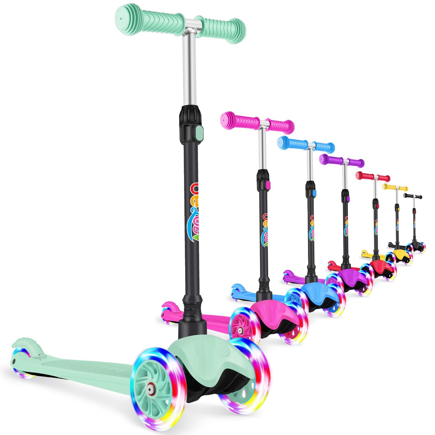 Beleev A1 Scooter For Kids Ages 2-6, 3 Wheel Scooter For Toddlers Girls Boys, Pu Light-Up Wheels, 4 Adjustable Height, Lean To Steer, Non-Slip Deck, Three Wheel Kick Scooter For Children (Mint Green)