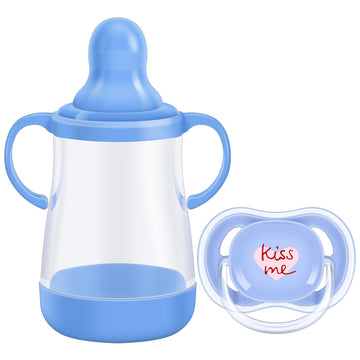 Aori Reborn Baby Dolls Accessories Blue Magnet Pacifier & Feeding Bottle Set For Lifelike Baby Boy Dolls