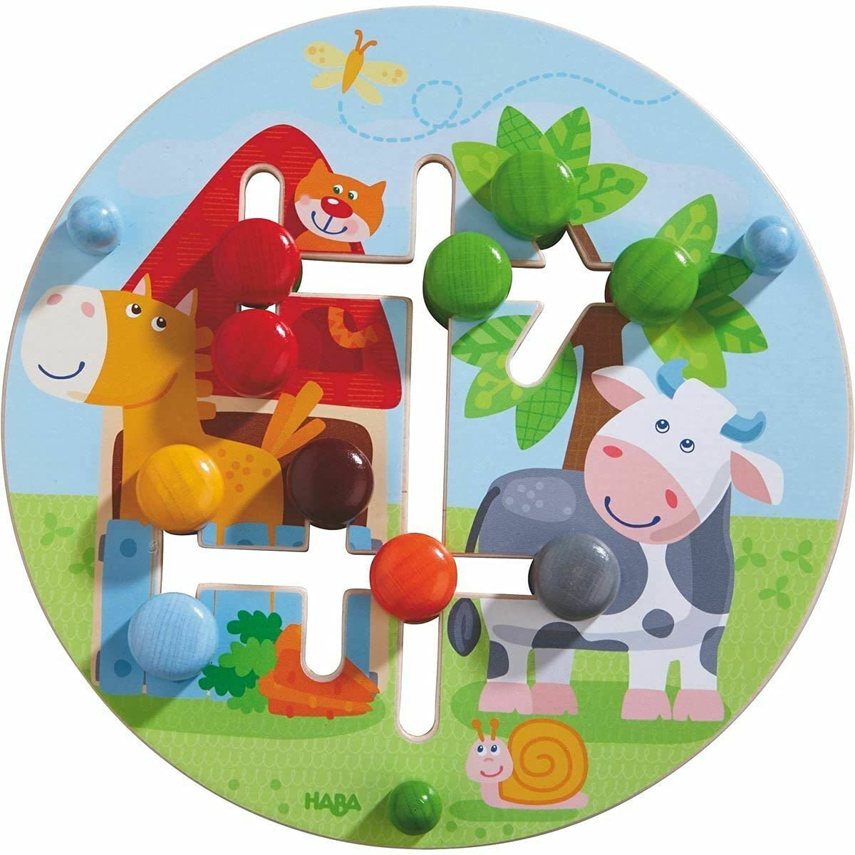 Haba Motor Skills Board On The Farm - Double Sided Wooden Color And Shape Recognition Fun Ages 1 +