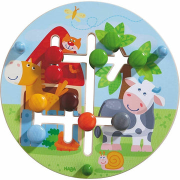Haba Motor Skills Board On The Farm - Double Sided Wooden Color And Shape Recognition Fun Ages 1 +