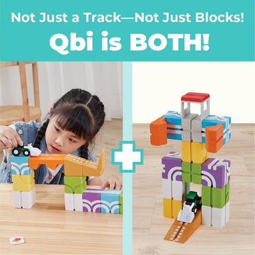 QBI Magnetic Blocks for Toddlers Ages 3+ | STEM Magnetic Block Tracks with Wheel Bulldozer & Tiles | 3D Colorful Magnet Building