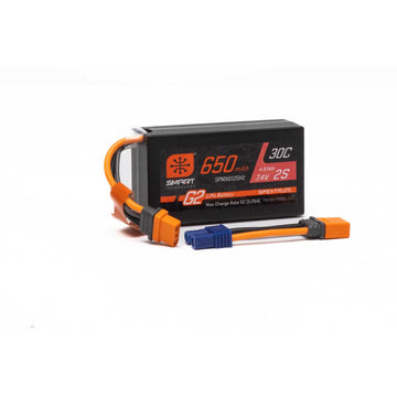 Spektrum 7.4V 650mAh 2S Smart G2 Hardcase 30C LiPo: IC2, SPMX652SH2