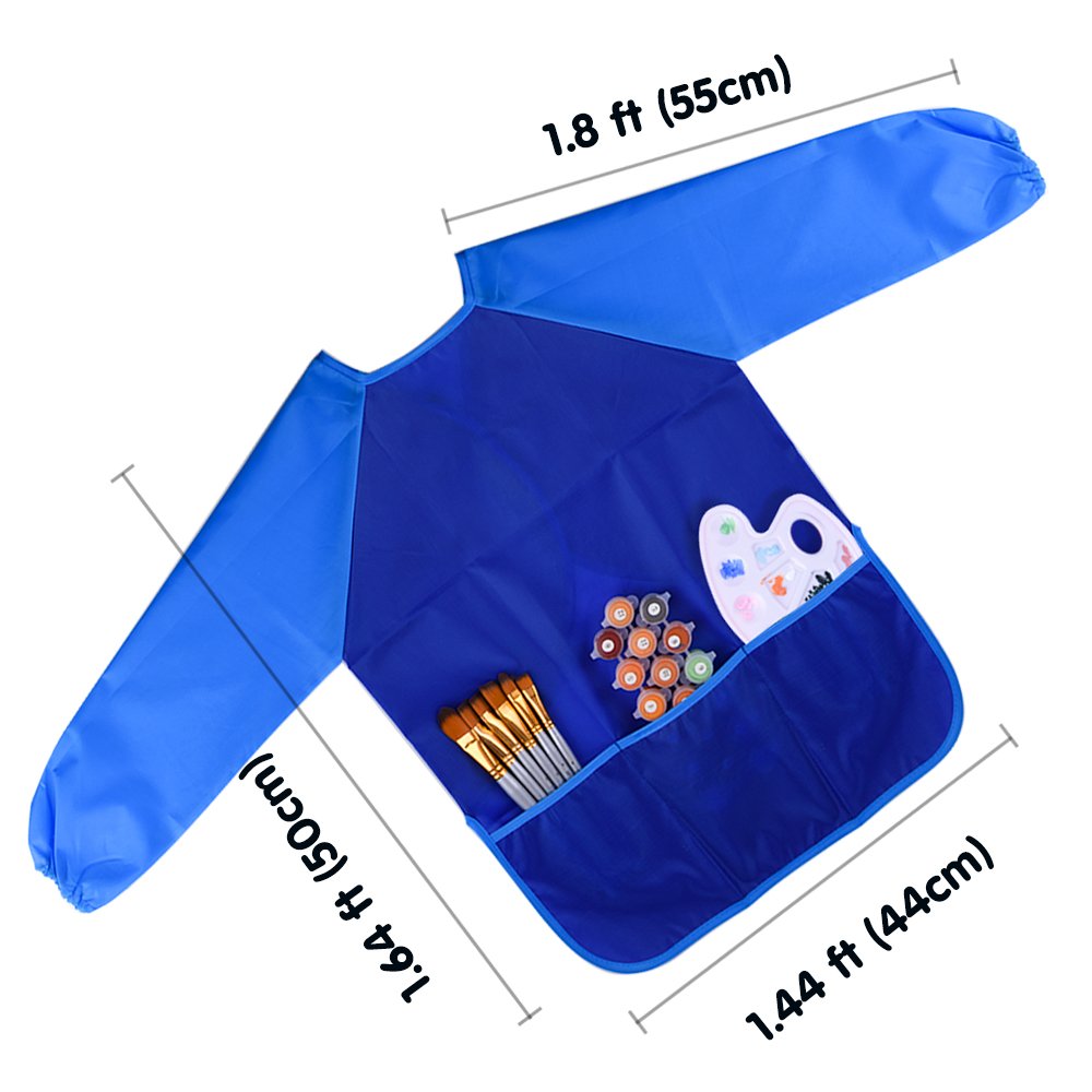KUUQA Waterproof Children Art Smock - Blue Polyester Kids Apron with 3 Pockets, Model KQ071, 1 Pcs