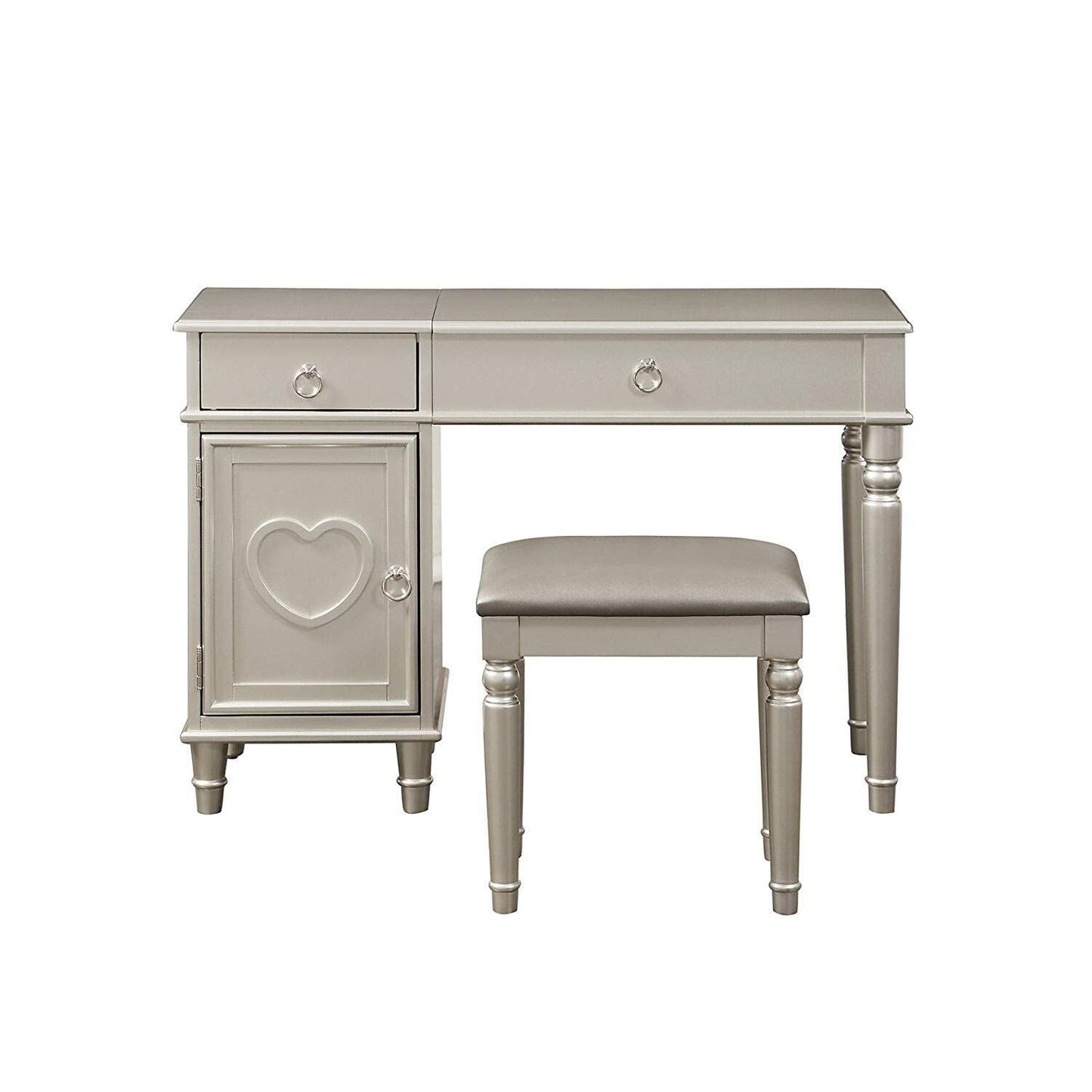 Benjara Benzara Seraph Featuring Stool and Mirror Silver Vanity Set,