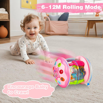 Aboosam Baby Girl Toys 6-12 Months: Babies Ocean Rotating Light Up Musical Toys 12-18 Months Crawling Learning Infant Toys For Toddlers 1 2 3 Years Old Baby Girl Gifts (Pink)