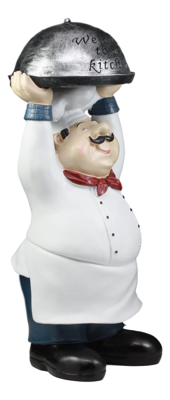 Ebros Master Bistro Chef Holding Melting Dome Tray Statue 14'Tall Head Cook With 'Welcome To My Kitchen' Sign Decor Figurine