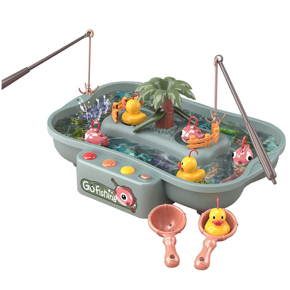 Lovyan Water Circulating Fishing Game Board Play Set with 3 Ducks 3 Fish 2 Water ladles and 2 Fishing Poles  Electronic Toy Fishing Set with 6 Music for Kids Toddlers