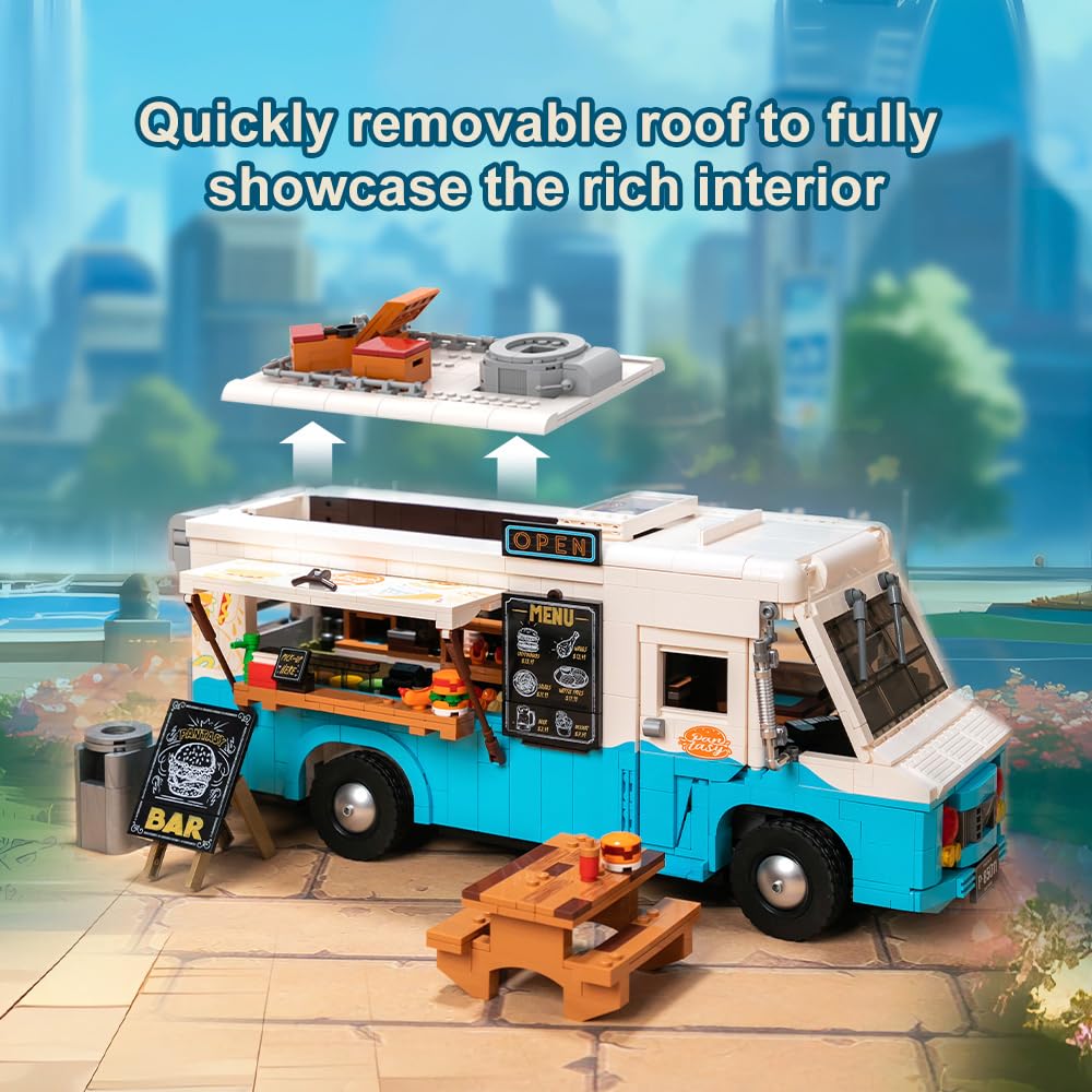 PANTASY Nostalgic Food Truck Building Set-Camper Vehicles Construction Building Bricks Set Retro Chevrolet P30 Step Van Building