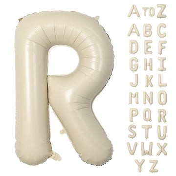 Biapian 40 Inch Letter R Balloons, Giant Cream R Foil Balloon, Big Single Alphabet A-Z Balloons, Beige Large Aluminum R Balloons