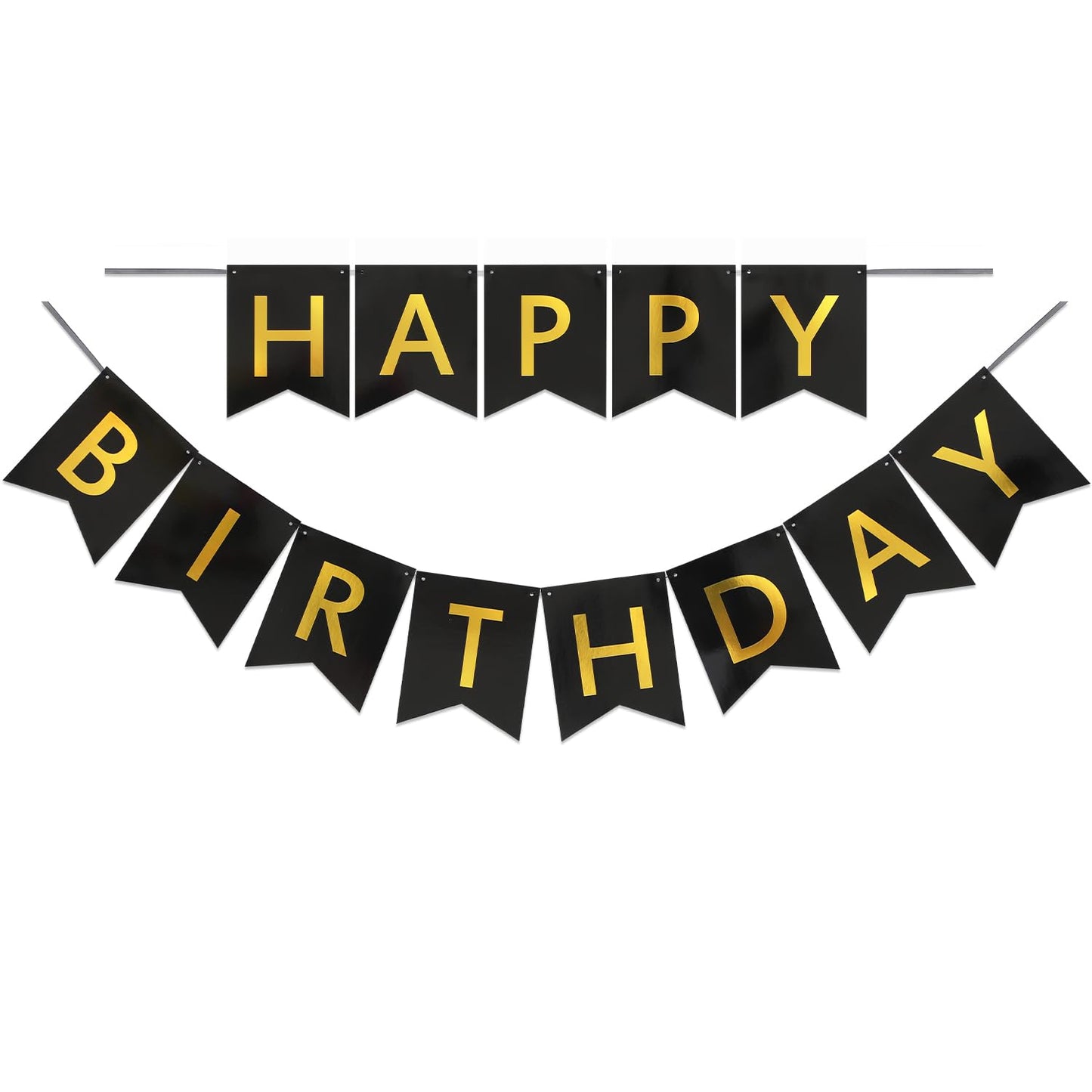 Litaus, Black Gold Happy Birthday Banner - Pre-Strung, 9 Ft, No Diy | Birthday Decorations | Happy Birthday Sign For Birthday De