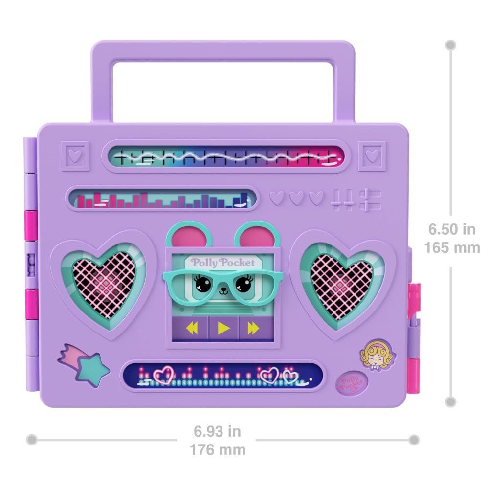 Polly Pocket Doll & Playset, Disco Dance Fashion Reveal Unboxing Travel Toy With 3-Inch Hoodie Buddy Doll, 16 Accessories & Surprise Water Play