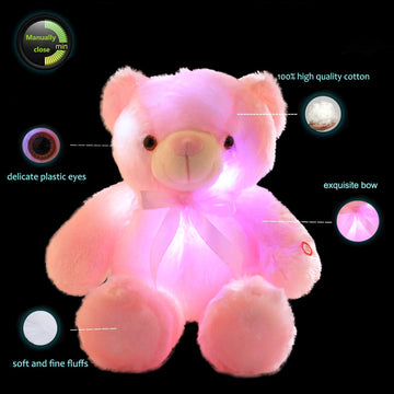 Sofipal Led Teddy Bears Stuffed Animals, Cute Glow Bear Plush Toys Creative Colorful Luminous Light Up Doll Gifts For Bedroom, Kids, Baby, Valentine (Pink,18 Inch)