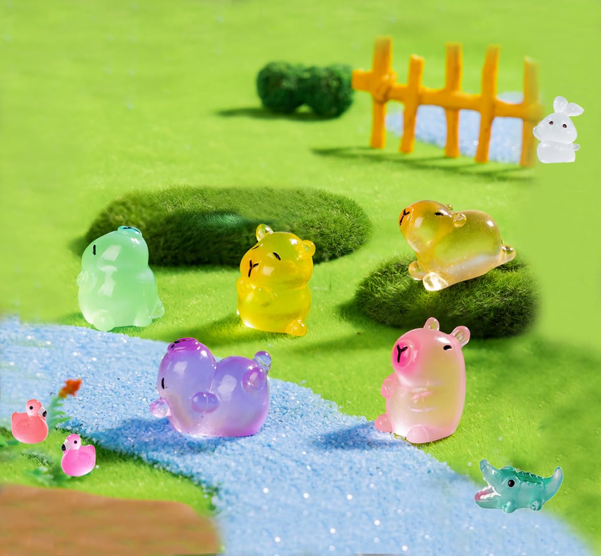 U-Zimikee 150 Pcs Luminous Mini Resin Animals Miniature Animals Figurines Tiny Little Animals Glow In Dark Small Animal Figures