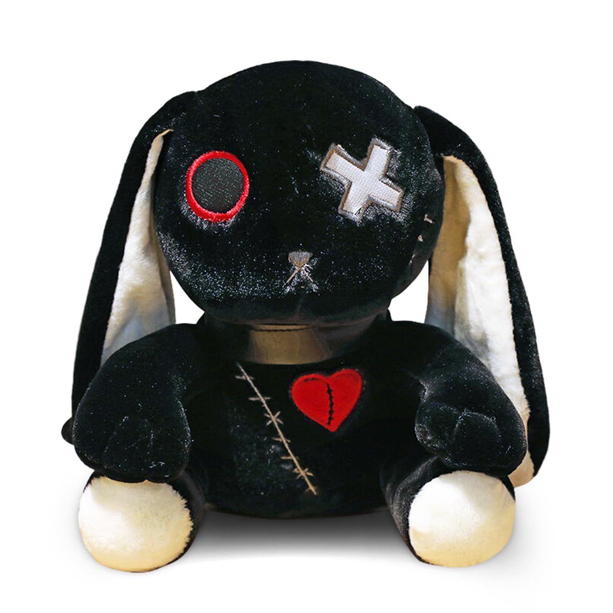 WESOPAN Creepy Goth Bunny Plush, 12 inch Crazy Rabbit Plushie Toys, Long Ears Spooky Bunny Stuffed Animal Doll for Easter Hallow