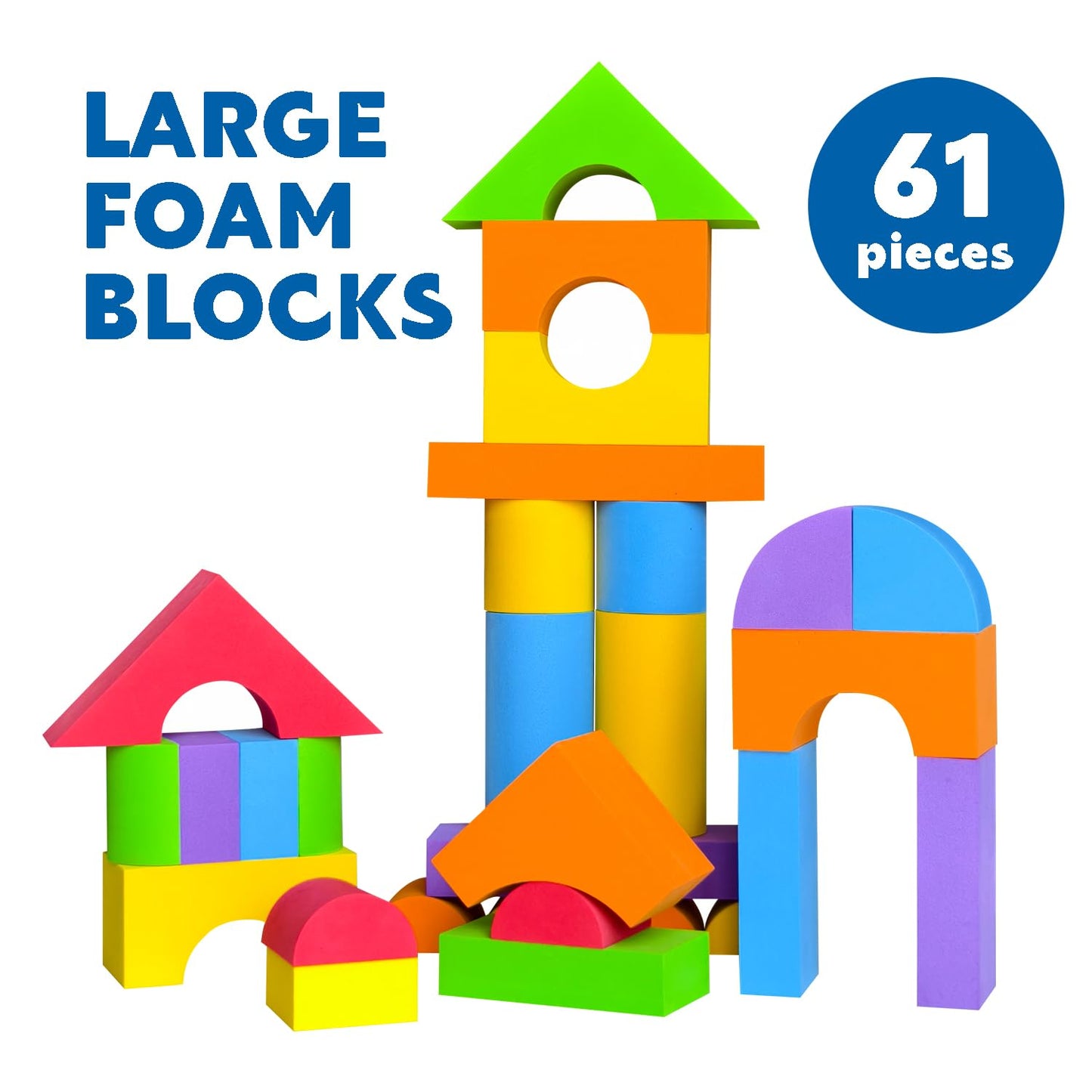 Pairez Toys Large Foam Blocks For Toddlers 2-4 Years, Big Building Blocks Set, Soft Stacking Blocks, Education & Learning Montessori Toys For 18+ Month Old Boys&Girls (61Pcs)