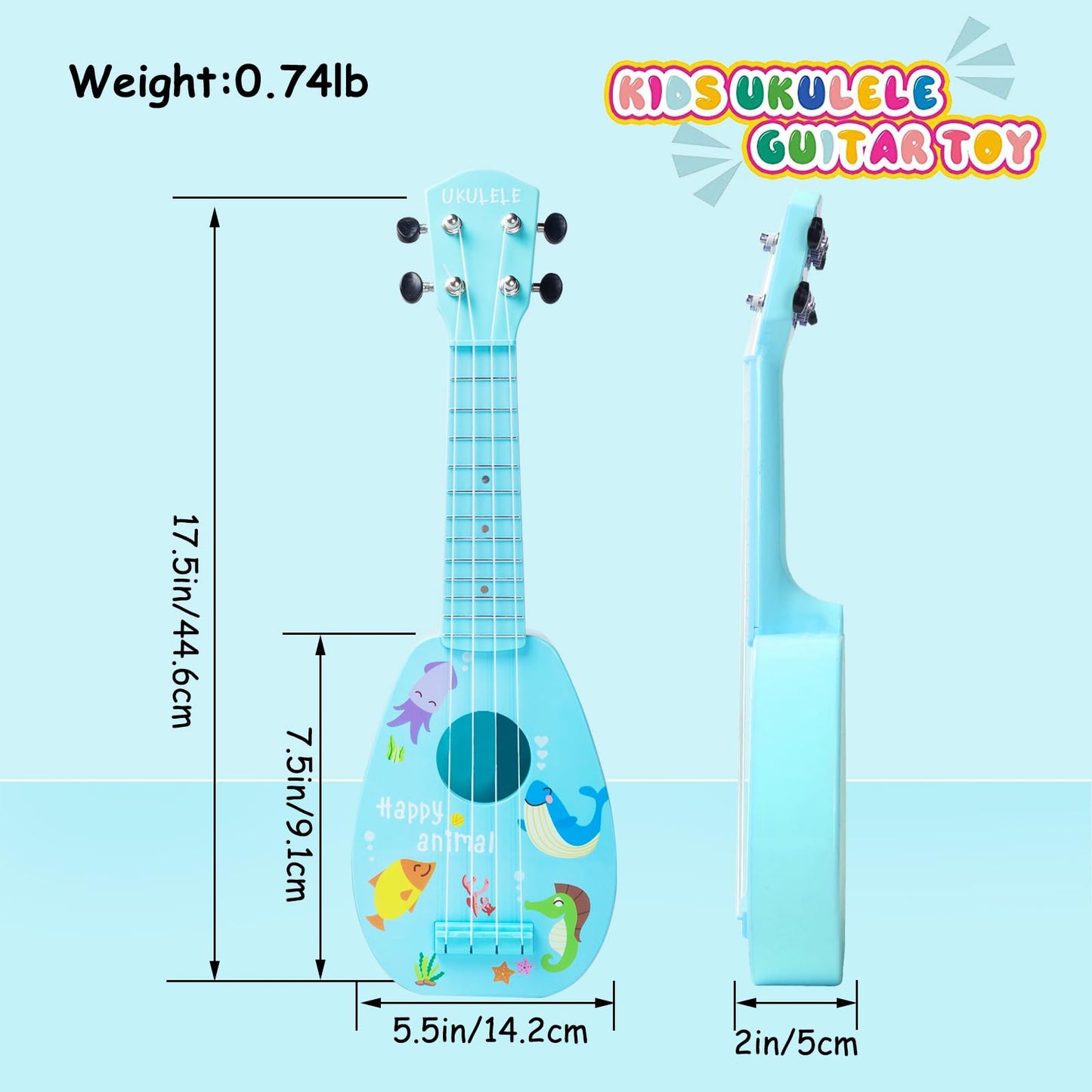 YOLOPLUS+ 17 Inch Kids Ukulele Guitar Toy - 4 Strings, Blue, ABS, Model ukulele-3, Educational Instrument for Toddlers