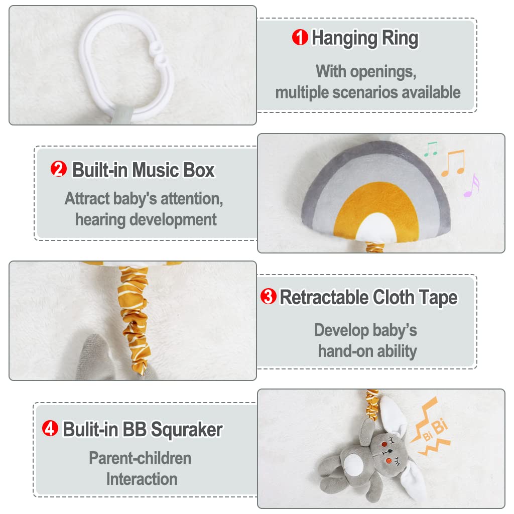 Blublu Park Baby Hanging Rattle Toys, Baby Lullaby Pull Musical, Soft Plush Early Development Stroller Car Toys With Squeaker Fo