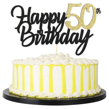 Festikoblack Gold Glitter Happy Birthday Cake Topper - 50 Anniversary/Birthday Cake Topper Party Decoration (50Th)