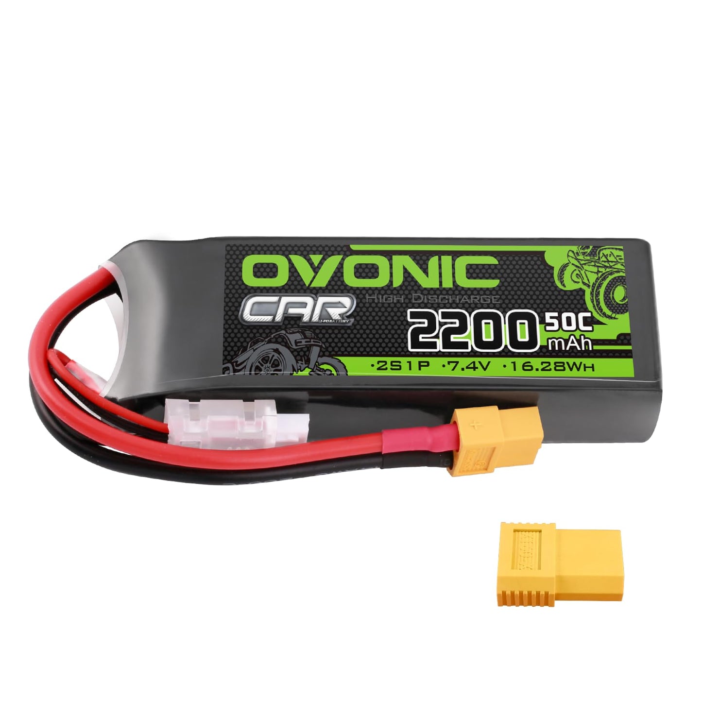 OVONIC 2s Lipo Battery 50C 2200mAh 7.4V Lipo Battery with XT60+TRX Connector for RC Car Truck Boat Airplane Helicopter Quadcopte