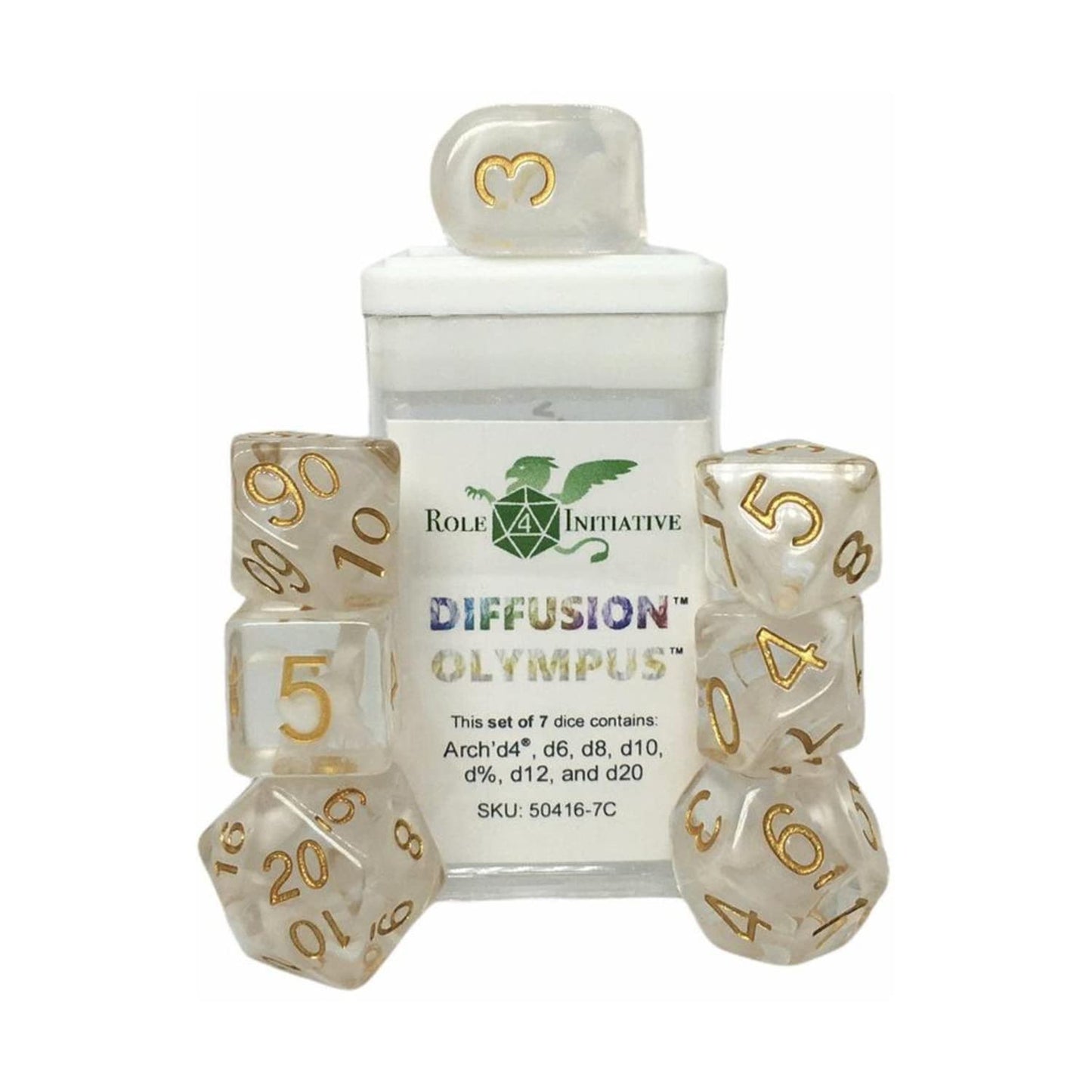 Role 4 Initiative Polyhedral Dice - Olympus, Arch'D D4'S W/Gold Numbers (7)