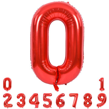 Toniful 40 Inch Red Large Numbers Balloons 0-9, Number 0 Digital 0 Helium Balloons, Foil Mylar Big Number Balloons For Birthday
