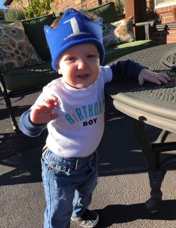 Lujuny Knit 1st Birthday Hat - Happy Baby Crown Headband Cap for Party Costume Photoshoot (BLUE)