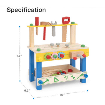 ROBUD Wooden Tool Workbench Toy for Kids & Toddlers, with Wood Tool Set Gift for Boys Girls 3 Year Old and Up