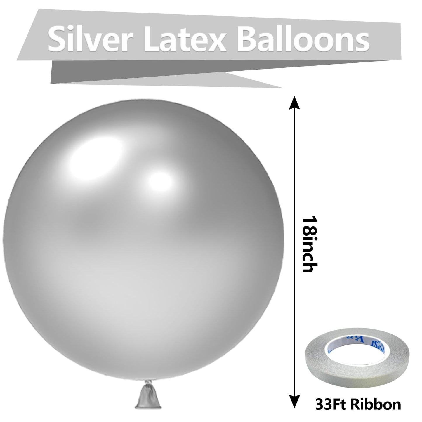 Bezente Metallic Silver Balloons 18 Inch - 30 Pack Large Thick Silver Balloons Big Round Chrome Silver Latex Balloons For Weddin