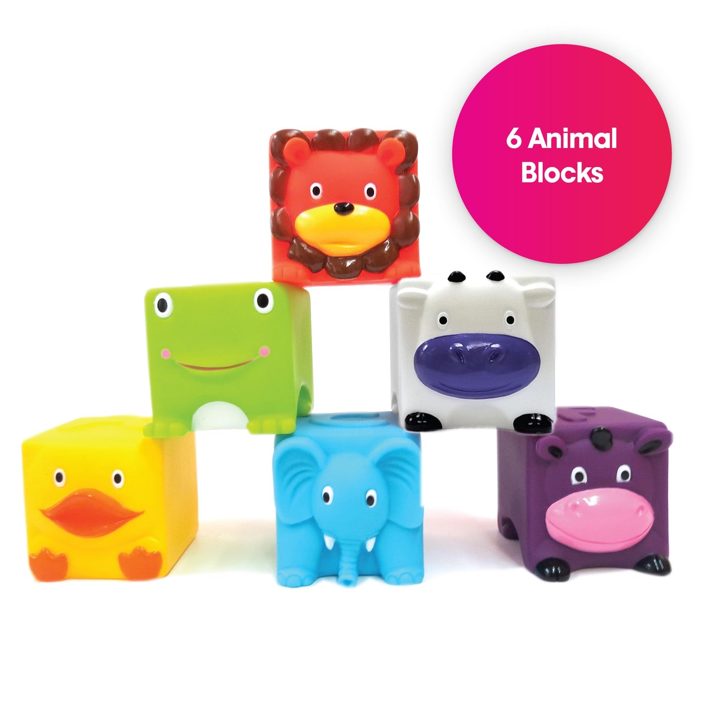 Edushape Soft & Squishy Animal Blocks - Stack, Chew, Bounce, Toss, Fidget Stress Relief Toy