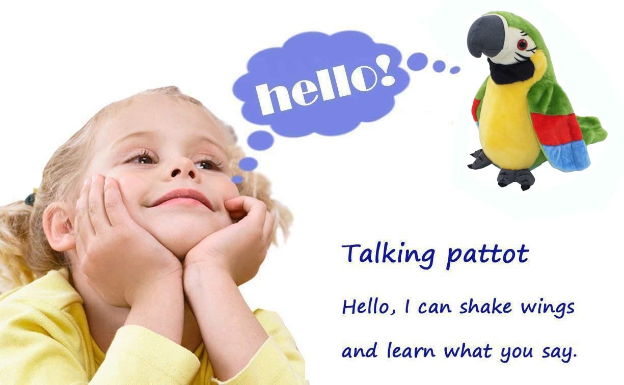 Vincilee Talking Parrot Repeat What You Say Mimicry Pet Toy Plush Interactive Toys Buddy Parrot for Children Gift 4.3 x 8.7inches(Green)