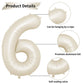 40 Inch Cream Number 6 Balloon, Beige Large 6Th Birthday Balloons, Digital 6 Cream White Giant 6 Foil Balloon Helium For Boys Gi