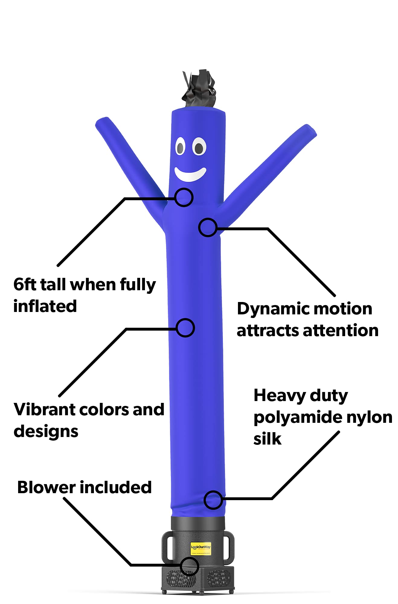 LookOurWay 7ft Air Dancer Inflatable Tube Man - Blue Wacky Waving Guy with Blower, Model 11M0200228CS9