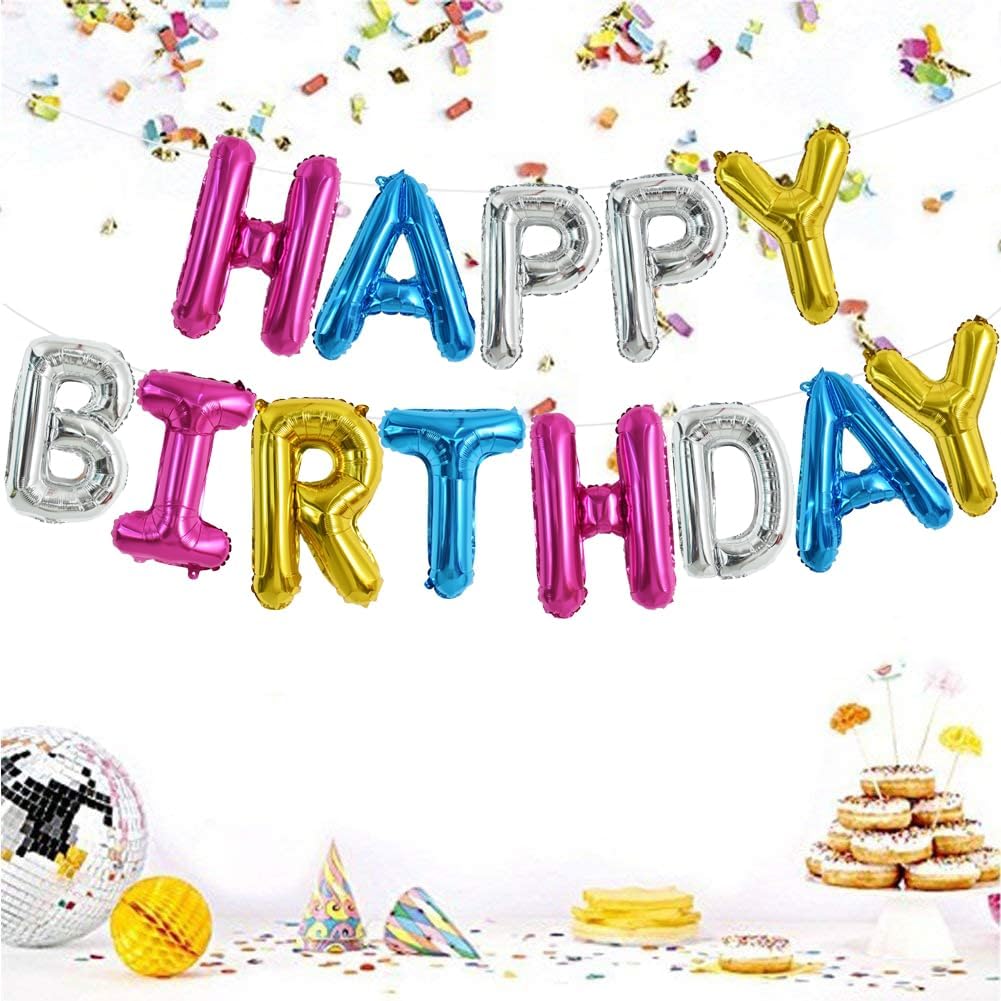 TONIFUL 16 Inch 4 Color Mylar Foil Birthday Balloons Banner Happy Birthday Balloon Letters for Adults & Girls Boys Kids Birthday