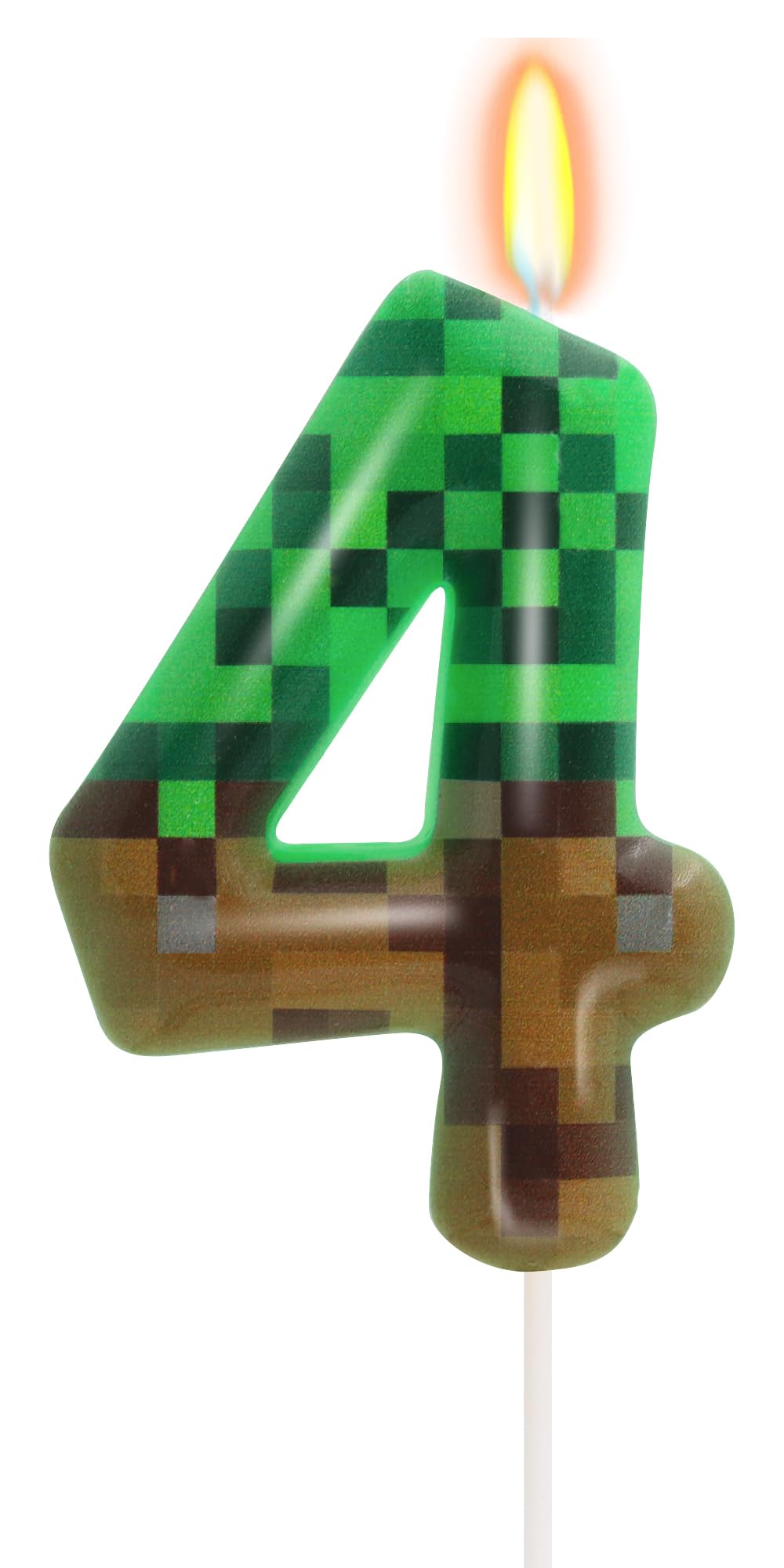 4th Pixel Miner Birthday Candles, Pixels Cake Topper for Boys Girls, TNT Themed Birthday Decorations Party Supplies (Number 4)