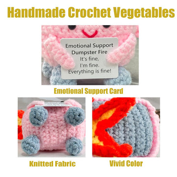 Emotional Support Crochet Dumpster Fire With Positive Card Cute Room Decor Knitted Toys Funny Crochet Support Buddies Gifts For