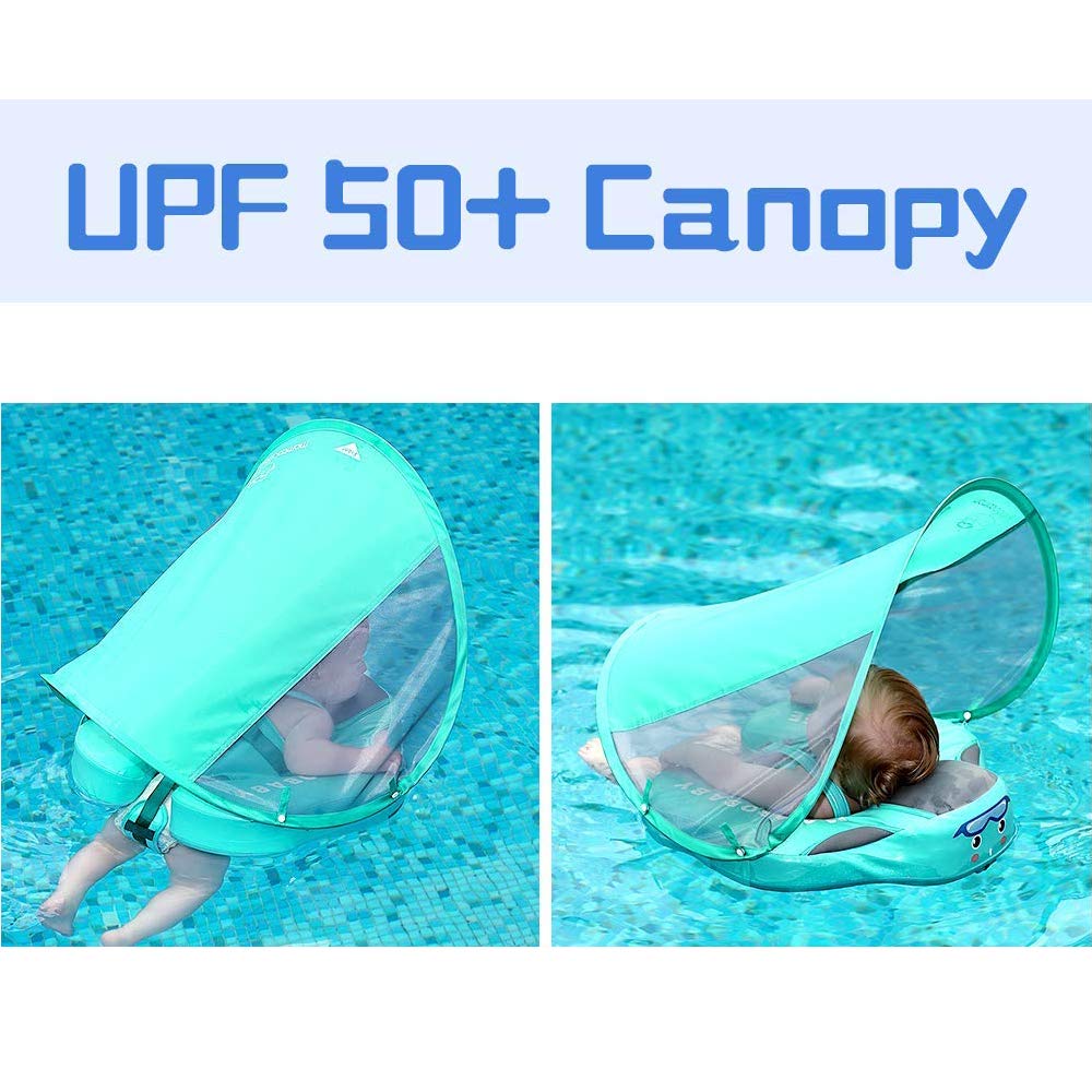 HECCEI Baby Swim Float with Removable Canopy, UV-Proof, Medium, Green, Compatible with Mambobaby Floats