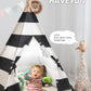 Teepee Tent For Kids, Xiaowantong Kids Teepee Tent With Lights, Carry Bag, Natural Cotton Canvas Toddler Play Tent Indoor, Washable Foldable Teepee Tent For Girls & Boys Outdoor (Stripe Black)