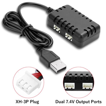 Tosiicop 7.4V Lipo Battery Charger - RC Car Balance Chargers USB Cable 2-in-1 with XH-3P Plug 1A for 2S Batteries RC Cars Drone