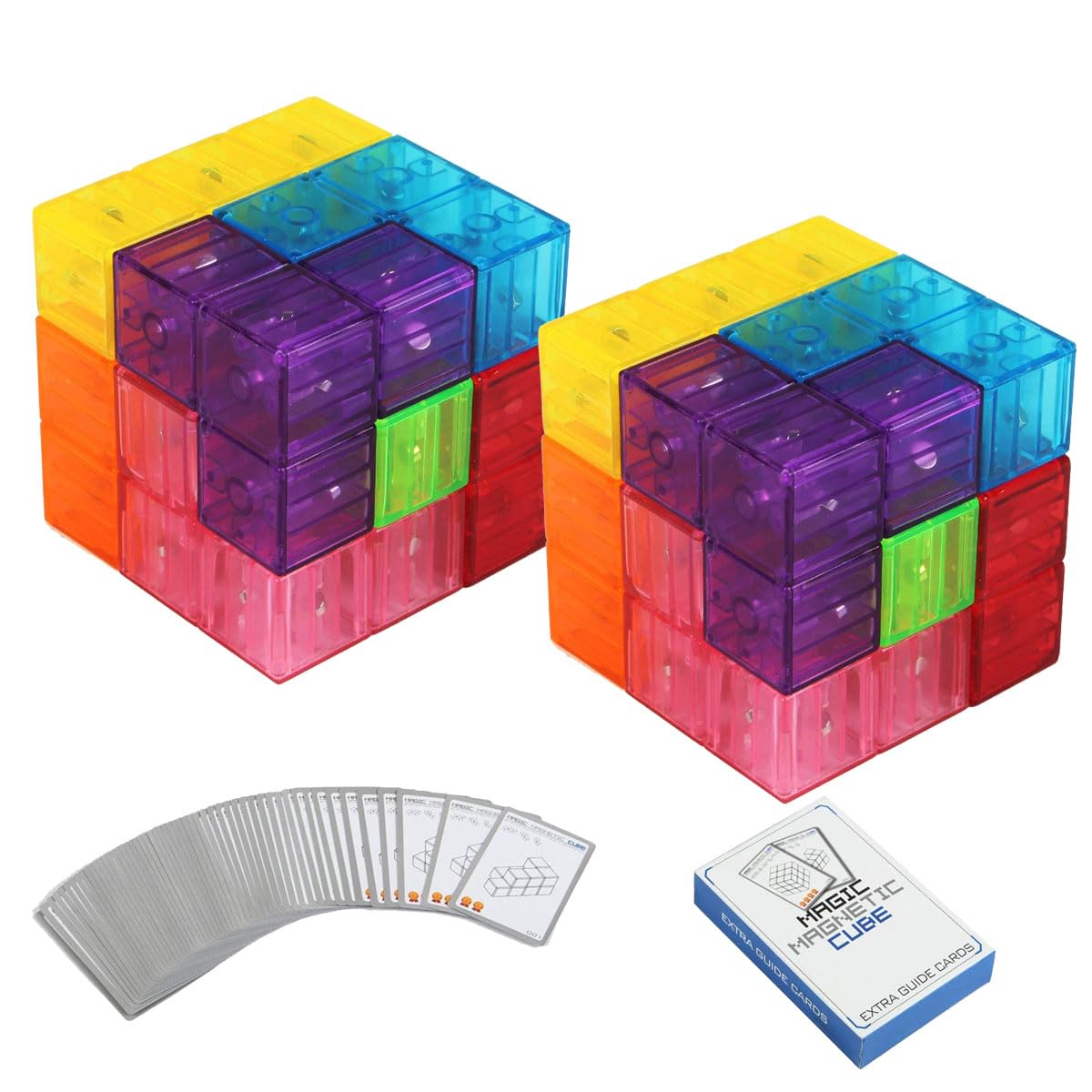 2-Pack Wtohobby Magnetic Soma Cube Block- Children's Educational Toys Magnetic Tiles for Kids Stress Relief Toy Puzzle Cubes to Develops Intelligence  Ideal for Birthday Gifts (Crystal  2 Pack)