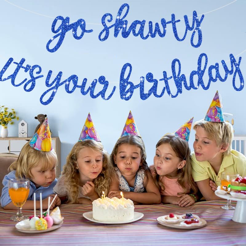 Beishida Blue Go Shawty It'S Your Birthday Banner -11.4Feet, No Diy - Hip Hop Theme Glitter Happy Birthday Banner - Pre-Strung -