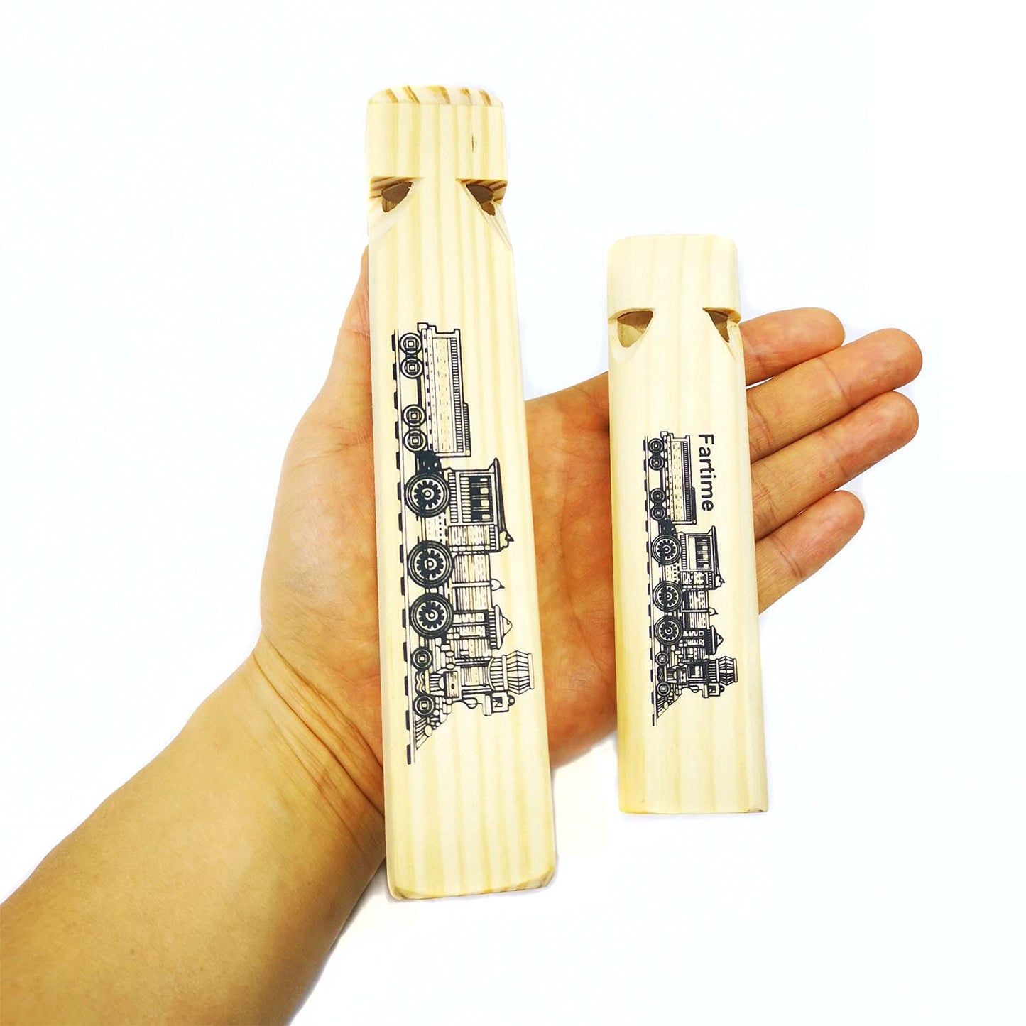 Fartime 2Pcs-Wooden Train Whistle Musical Toy For Kids—4 Tones 7.4' Long And 2 Tones 5.5' Long