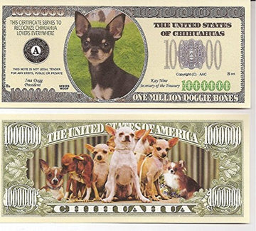 American Art Classics Chihuahua Million Dollar Novelty Bill Collectible - Collectible Novelty Million Dollar Bill In Currency Holder - Fun Gift For Chihuahua Lovers