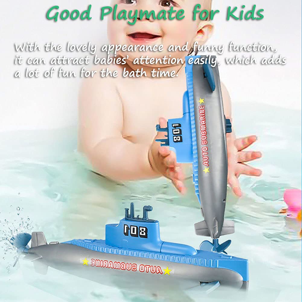 Miracland Wind-Up Submarine Bath Toy, Funny Pigboat Water Toy Sub Bathtub Toy Clockwork Submarine Tub Toy Submarine Pool Beach Toy For Kids (Grey Submarine)